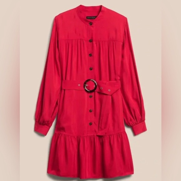 NWT! BANANA REPUBLIC RED SUNSET FLOUNCE HEM MINI DRESS - Size LARGE 💛 - Picture 3 of 4